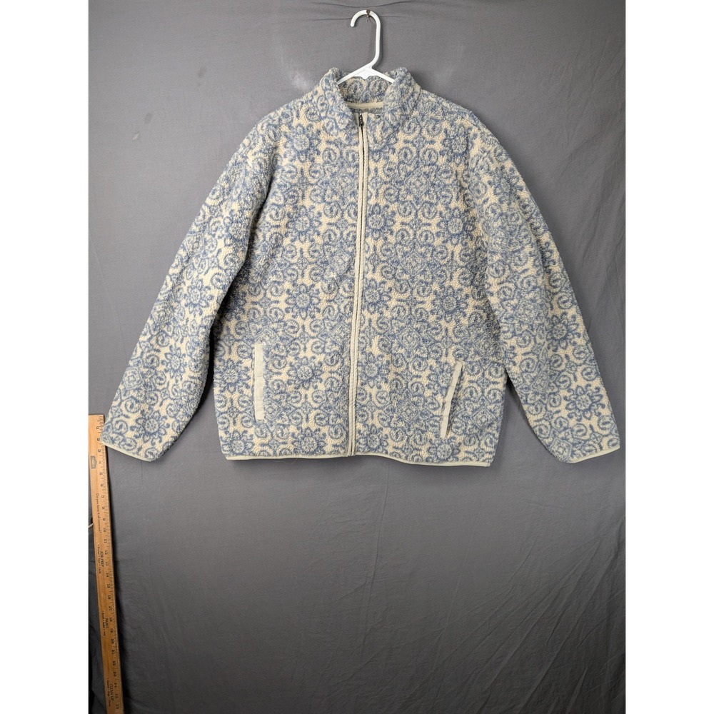 Old Navy Womens Sherpa Full Zip Printed Jacket Blue Cream 835013-00-1 L